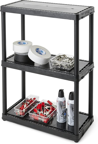 Gracious Living 3 Shelf Fixed Height Light Duty Storage Unit 12 x 24 x 33" Organizer System for Home, Garage, Basement, & Laundry, Black (3 Pack)