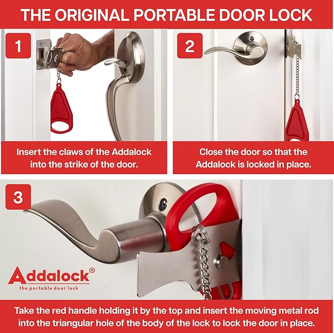 Addalock The Original Portable Door Lock for Travel & Home Security, Durable 1-Piece Door Latch Lock for Houses, Apartments, Hotels, Motels, Dorms & AirBnBs - Lock the Door & Stay at Home or Away