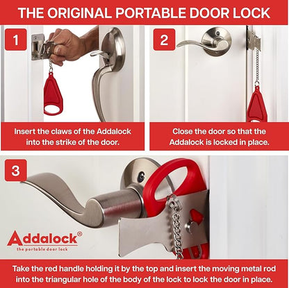 Addalock The Original Portable Door Lock for Travel & Home Security, Durable 1-Piece Door Latch Lock for Houses, Apartments, Hotels, Motels, Dorms & AirBnBs - Lock the Door & Stay at Home or Away