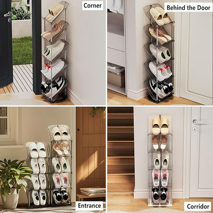 2 Pack Sloping Narrow Shoe Rack 5 Tiers - Free Standing Vertical Shoes Racks for Small Spaces and Corner, Shoe Storage Organizer for Entryway, Tall Slim Shoe Shelf Cabinet for Shoes and Boots