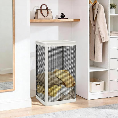 STORAGE MANIAC Mesh Laundry Hamper, 23.7 Gal. Tall Laundry Basket for Airflow, Strong Metal Dirty Clothes Hamper for College Dorm, Bedroom, Bathroom, Clothes Bin, White & Black