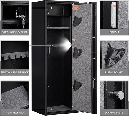 5 Gun Safe Rifle, Long Gun Cabinet for Home Rifle and Pistols, Gun Locker & Cabinets with Drawer and Removable Shelf, Cabinet with Alarm System, Rifle Safe with LED Light