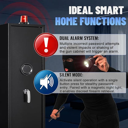 SHICHI 8-10 Electronic Gun Safe for Rifles, Gun Cabinet for Rifles and Shotguns, No Assembly Required,Large Rifle Safes for Home,with Dual Alarm System, Inner Cabinet and Adjustable Shelf