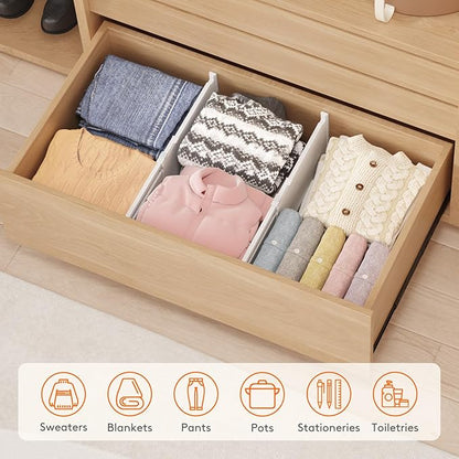 Lifewit 8" Tall 6 Pack Drawer Dividers, 35-56.5cm/13.8-22.2" Expandable Drawer Divider for Clothes, Adjustable Dresser Drawer Organizers, Drawers Separators for Dresser/Bathroom/Closet/Kitchen White