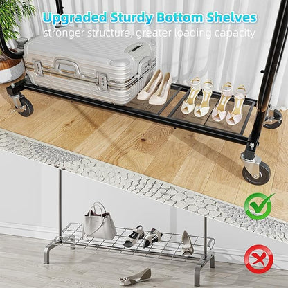 Heavy Duty Clothes Rack, Rolling Clothing Rack With Shelves Load 450 LBS, Double Rod Clothing Racks with Wheels for Hanging Clothes, Black