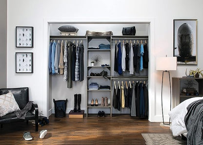 ClosetMaid SuiteSymphony Wood Closet Organizer Kit with Tower, 3 Hang Rods, Top Shelves, Adjustable, Fits Spaces 6 - 10 ft. Wide, Graphite Grey
