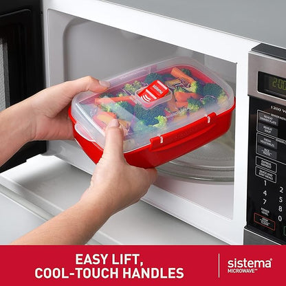 Sistema Microwave Food Storage Containers with Steam Release Vent, Dishwasher Safe Red