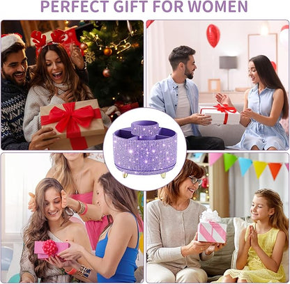 Bling Diamond Makeup Brush Holder, 360° Rotating Makeup Organizer, 5 Slot Make up Brushes Cup for Countertop, Storage for Cosmetics Pen Eyeliner Skincare on the Vanity (Diamond Purple)