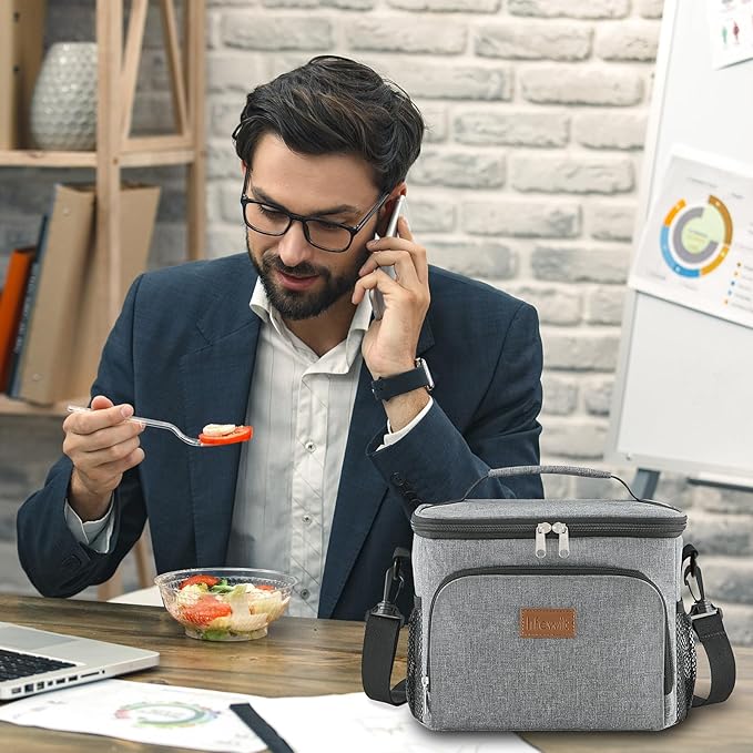 Lifewit Reusable Insulated Lunch Bag, Portable Cooler Freezable Soft Lunchbox Leakproof with Adjustable Shoulder Strap for Men Women Adult for Work Picnic or Travel, 9L 12 Can, Grey