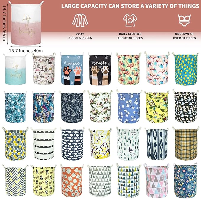 Merdes 19.7’’ Waterproof Foldable Laundry Hamper, Dirty Clothes Laundry Basket, Linen Bin Storage Organizer for Toy Collection (Life Pink)