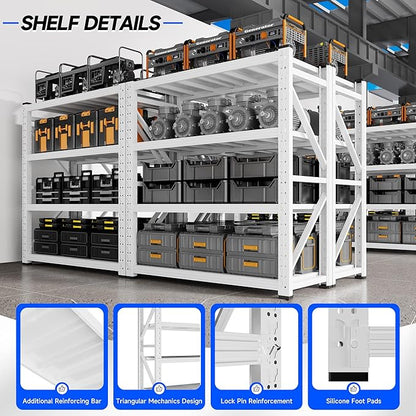 59" W Garage Storage Shelves,3000LBS Garage Shelving Heavy Duty Adjustable Shelving Unit,4 Tier Metal Utitly Shelves Industrial Shelving for Warehouses,Basement,White