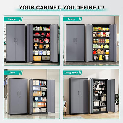 SISESOL Wide & Deep Metal Storage Cabinet with 5 Adjustable Shelf,72" Tall Garage Storage Cabinet with Lock,Metal Cabinets with Locking Doors,Lockable Steel Cabinets for Home,Office,Garage Locker