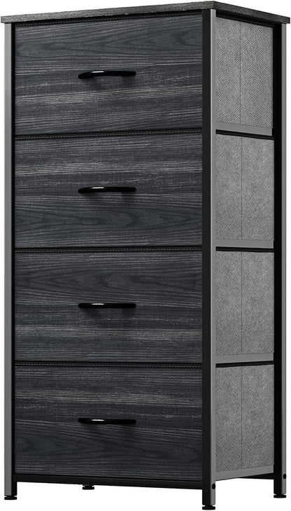 YITAHOME Dresser with 4 Drawers - Fabric Storage Tower, Organizer Unit for Hallway, Closets - Sturdy Steel Frame, Wooden Top & Easy Pull Fabric Bins, Black Wood Grain