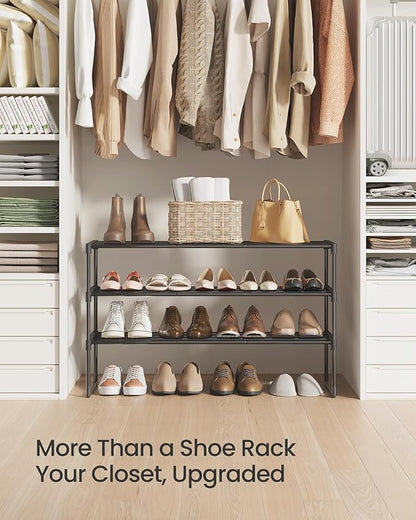 SONGMICS Shoe Rack, 3-Tier Shoe Organizer, Metal Storage Shelf, Upright or Upside Down, for 16-20 Pairs, Stackable, for Entryway, 11.8 x 36.2 x 21.7 Inches, Black ULSA303B02