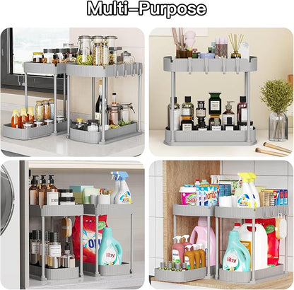 2 Pack Multi-Purpose Pull-Out Storage Organizers, Under Sink Organizers and Storage for Bathroom & Kitchen, Under Cabinet Organizers and storage, 14.8 Inch, Grey