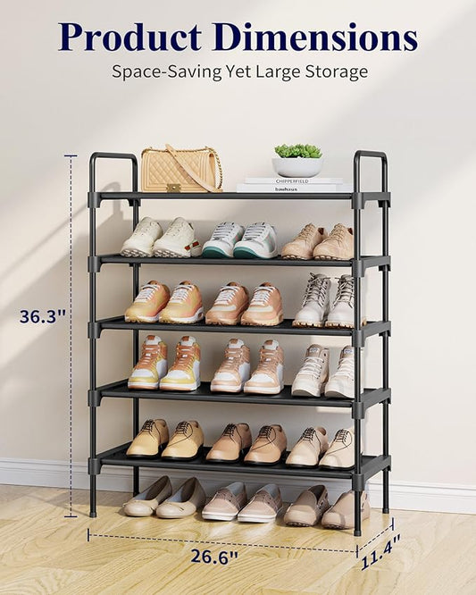 Kitsure Shoe Rack - 5-Tier Shoe Organizer with Handles & Non-Slip Feet, Rust-Resistant Metal Shoe Rack for Closet, Entryway, Bedroom, Living Room, 26.6" Wide - 5 Tiers, White