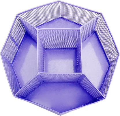 Annova Mesh Desk Organizer Rotate with 5 Compartments Spinning Tidy Candy/Pen Holder Office, Art Supply, Storage, Classroom, Home (Purple)