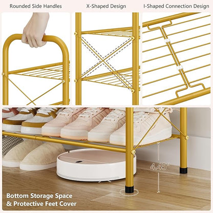 Hoctieon 5 Tier Shoe Rack for Closet, Durable Mesh Style Shoe Rack, Entryway Shoe Shelf, Shoe Storage Organizer for Hallway, Bedroom, Living Room, Wardrobe, Gold