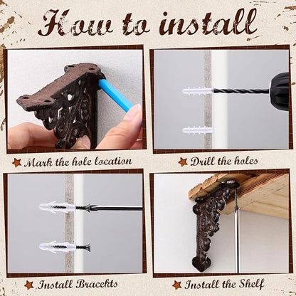 Blulu 4 Pack Antique Style Cast Iron Shelf Brackets Decorative Brackets 5 1/2" x 5 1/2" Wall Mount Shelving Bracket Heavy Duty Victorian Style Shelf(Iron Gray)