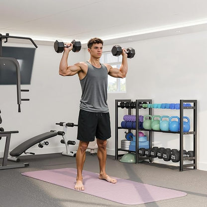 Dumbbell Rack 3-Tier Weight Stand Dumbbell Storage 50In Length For Home Gym Adjustable Spacing
