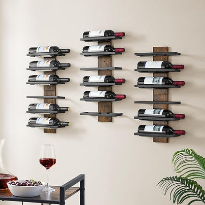 Hoctieon 3-Set 6 Tier Wall Mount Wine Rack, Wall Mounted Wine Bottle Racks for Display and Storage, Hanging Bottle Holder, for Living Room, Dining Room, Bar, Wine Cellar, Rustic Brown