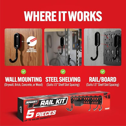 Smart T Garage Storage Pegboard Set | 5 Piece Tool Organizer - Heavy Duty Organizer Wall Mount or Shelving Hooks