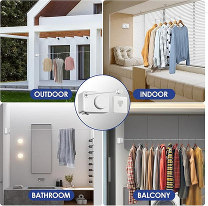 Retractable Clothesline Indoor, Non-Sagging Clothes Line Retracting Outdoors,13.8Ft Heavy Duty Clothes Drying Laundry Line, Wall Mounted Clothesline with 5pcs Hooks (RectangleWhite)