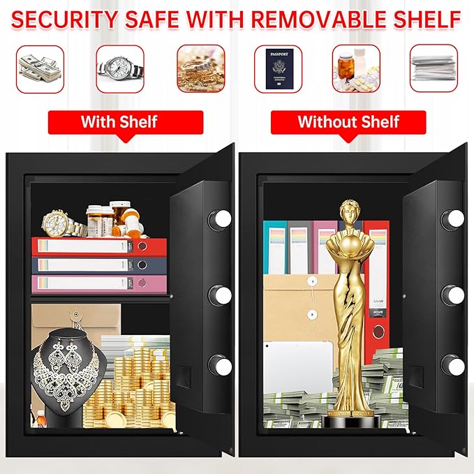 3.3 Cubic Large Fireproof Safes for Home Use, Digital Home Security Safe Box Fireproof Waterproof with Electronic Keypad and Spare Keys, Anti-theft Fire Document Safe for Money Medicine Valuables