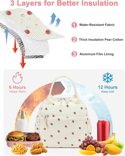 Bluboon Lunch Bag for Women Cute Corduroy Lunch Tote Bags with Shoulder Strap Reusable Insulated Lunch Box Large Capacity Reusable Insulated Cooler for Work Picnic or Travel (13L)