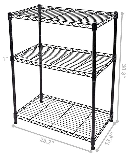 Elevon 3-Shelf Adjustable, Heavy Duty Storage Shelving Unit (350 lbs Loading Capacity per Shelf), Steel Organizer Wire Rack, Black (23.2" L x 13.4" W x 30.3" H)