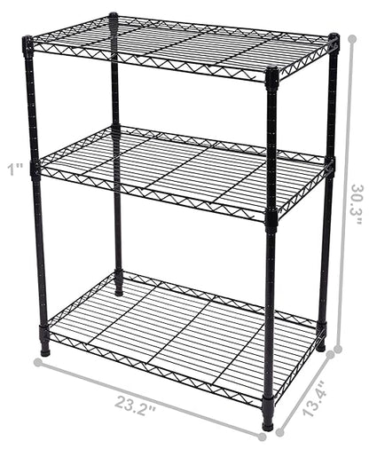 Elevon 3-Shelf Adjustable, Heavy Duty Storage Shelving Unit (350 lbs Loading Capacity per Shelf), Steel Organizer Wire Rack, Black (23.2" L x 13.4" W x 30.3" H)