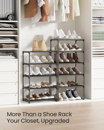 SONGMICS Shoe Rack, 10-Tier Shoe Organizer, Metal Storage Shelf, Upright or Upside Down, for 11-22 Pairs, for Entryway, 11.8 x 17.7 x 68.5 Inches, Black ULSA25BK