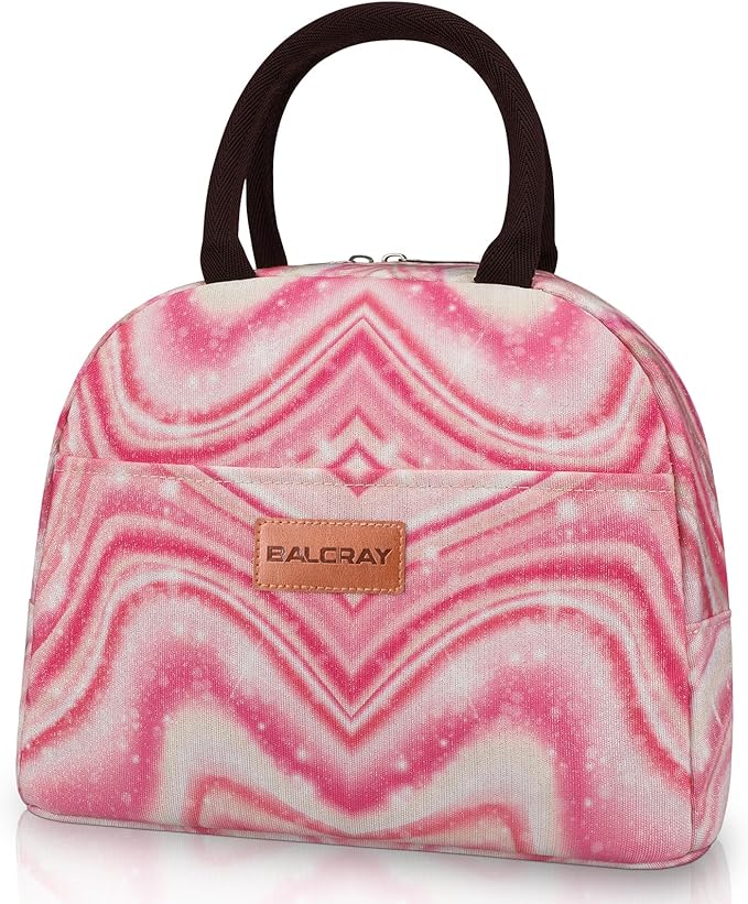 BALORAY Lunch Bag for Women Men Cute Reusable Insulated Lunch Box Large Capacity Lunch Tote Bag for Work, Picnic or Travel(Shimmery Pink)