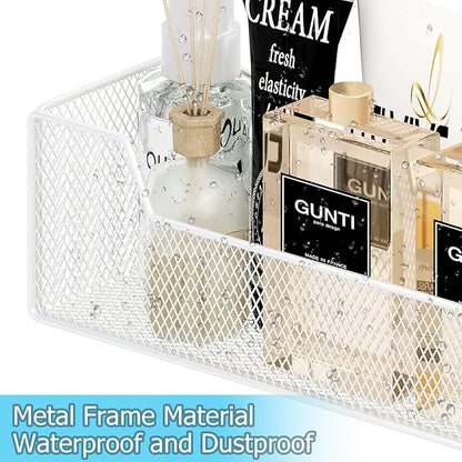 Over The Door Organizer, Metal Hanging Door Organizer with 6 Adjustable Baskets and 5 Hooks, Behind The Door Storage for Closet Pantry Cabinet Kitchen Bathroom Bedroom, White