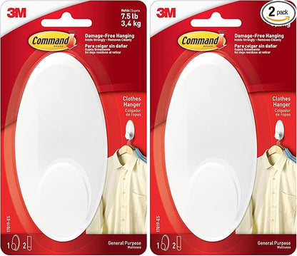 Command Clothes Hanger, 1 Hanger, 2 Strips/Pack, White, Large (Pack of 2)