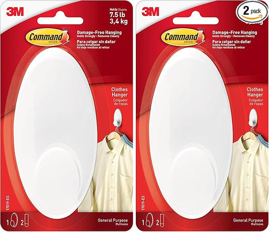 Command Clothes Hanger, 1 Hanger, 2 Strips/Pack, White, Large (Pack of 2)
