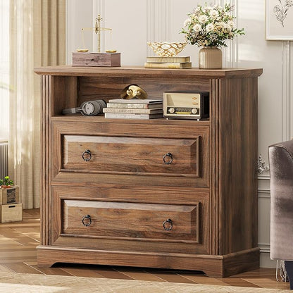 Itaar 2 Drawer File Cabinet, Farmhouse Filing Cabinet for Home Office Fits Letter, Legal, A4 Size, Wood Lateral File Cabinet with Printer Stand, Storage Shelf, Brown