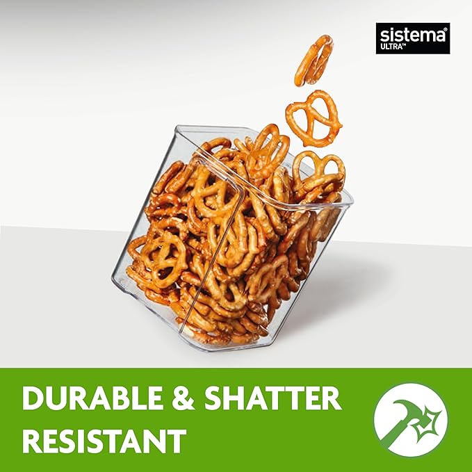 Sistema Tritan Ultra Airtight Pantry Storage Containers, 3-Pack, BPA-Free, Stackable, Clear with Locking Clips