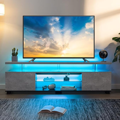 Grey TV Stands for Living Room,Glass TV Stand, LED TV Stand for 75+ inch TV,Entertainment Center for Living Room,Bedroom,Home Office