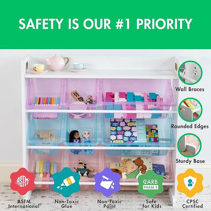 Humble Crew Toy Storage Organizer with Top Shelf and 9 Removable Bins, White/Purple/Pink/Blue – Toddler Bookshelf with Toy Organizer - Modern Toy Rack Ideal for Kids' Rooms, Playrooms, and Nurseries