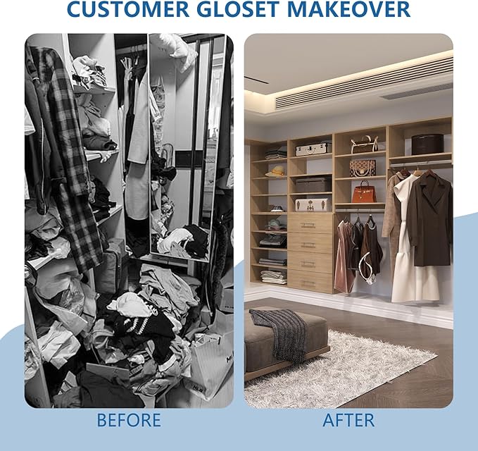 Modular Closet System, 96" Wide Closet Organizer System with Hanging and Towers, Wood Tower Closet Storage for Walk In Closets, Wall Mounted Wardrobe Organizer Kit System, Bedroom, Wood