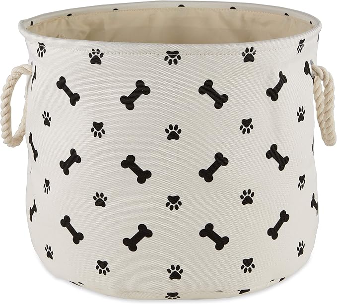 Bone Dry Pet Storage Collection Paw and Bone Print, Medium Round, 12x15x15", Black