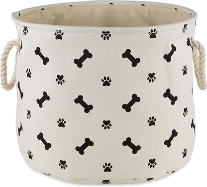 Bone Dry Pet Storage Collection Paw and Bone Print, Medium Round, 12x15x15", Black