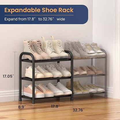 ENJOYBASICS Expandable Shoe Rack, 3 Tier Adjustable Shoe Organizer Shelf for Closet, Black Metal Free Standing Shoe Rack Storage for Small Space, Entryway | Adjustable, for Closet, Shoe Rack Storage, for Small Space, Entryway