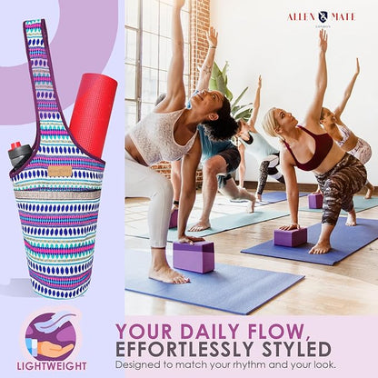 ALLEN & MATE 100% Cotton Yoga Mat Bag for Women and Men, Large Pocket with Zipper Storage, Shoulder Strap Carrier for Yoga and Pilates Mats