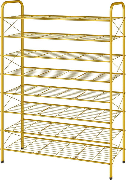 Hoctieon 8 Tier Shoe Rack for Closet, Durable Mesh Style Shoe Rack, Entryway Shoe Shelf, Shoe Storage Organizer for Hallway, Bedroom, Living Room, Wardrobe, Gold