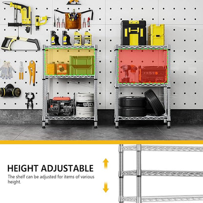 750 lbs 3 Tier Shelf Metal Storage Shelves Shelving Wire Rack Heavy Duty Closet Organizers for Garage Kitchen Bathroom Laundry Chrome 13.8" D x 23.6" W x 35.5" H