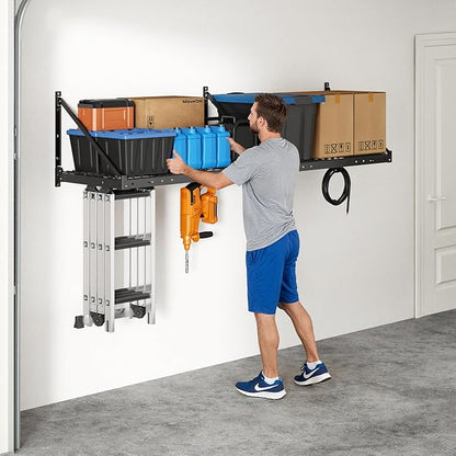 FLEXIMOUNTS 2-Pack 2x4ft Garage Wall Shelving - Heavy Duty Garage Storage Rack, 660lbs Load Capacity with Brace Guardrail, Organization System for Tools, Bins, Utility Room, Pro Series