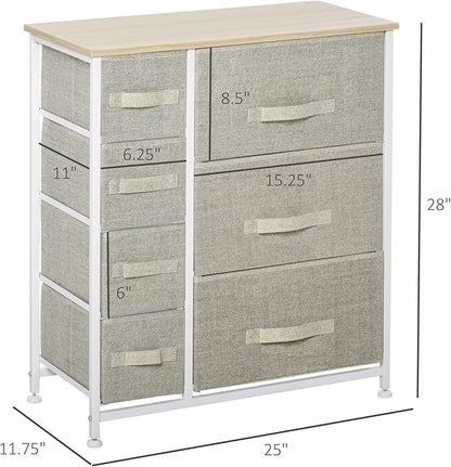 HOMCOM 7-Drawer Dresser Storage Tower Cabinet Organizer Unit, Easy Pull Fabric Bins with Metal Frame for Bedroom, Closets, Light Gray