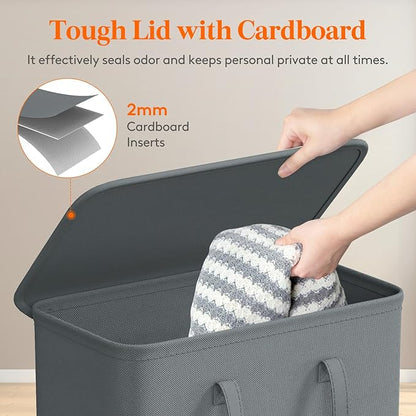 Lifewit 65L Slim Small Laundry Hamper, Laundry Basket with Lid, Dirty Collapsible Clothes Storage with Easy Carry Extended Handles, Tall Hampers for Bedroom Laundry Room, Gray, 1 Pack